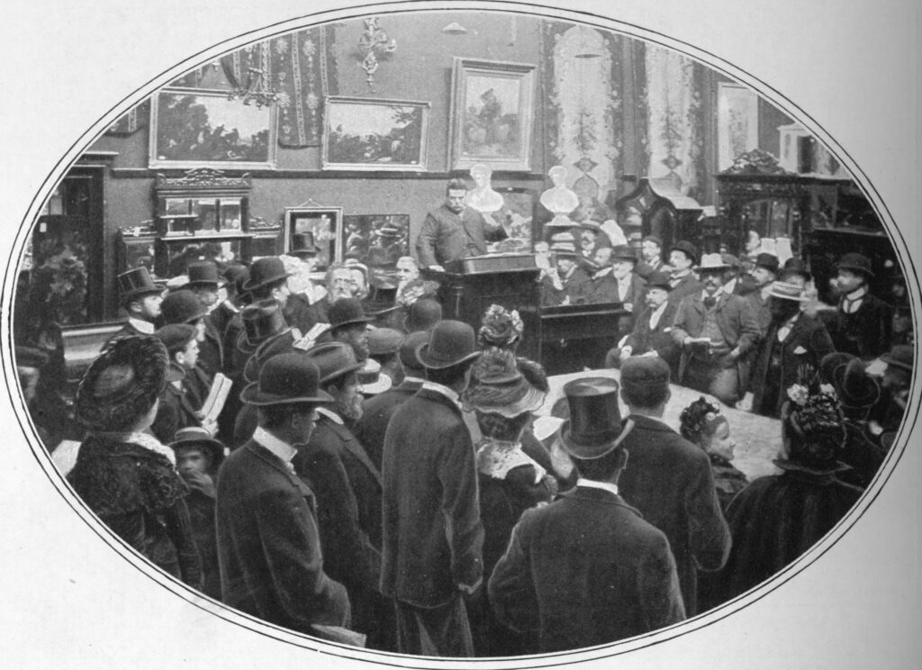 Auction in progress at Phillips auctioneers, London, c1901 (1901). Artist: Unknown.. Image shot 1901. Exact date unknown.