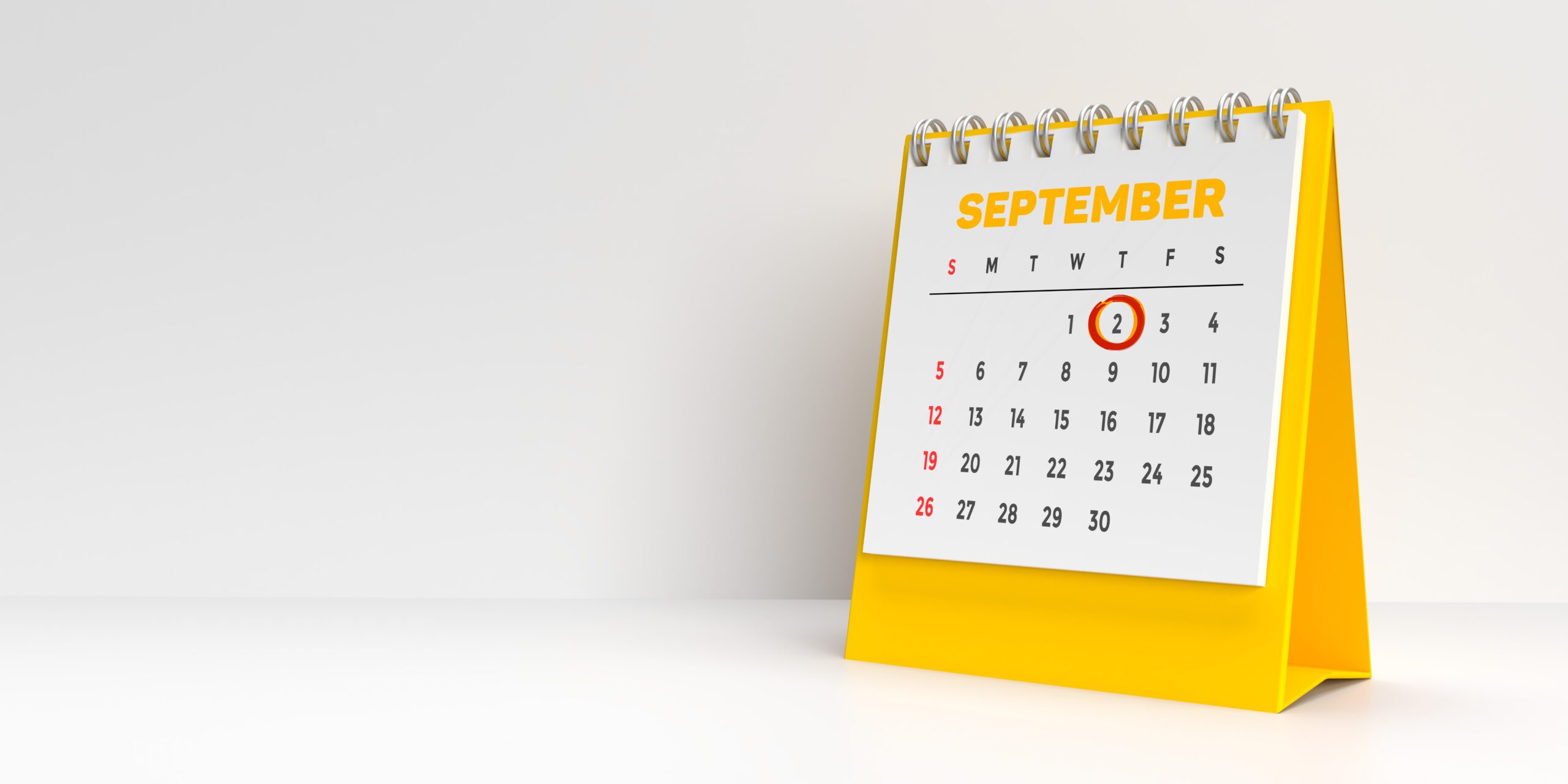 Monthly 3D calendar for 2nd September reminder for Labor Day celebration